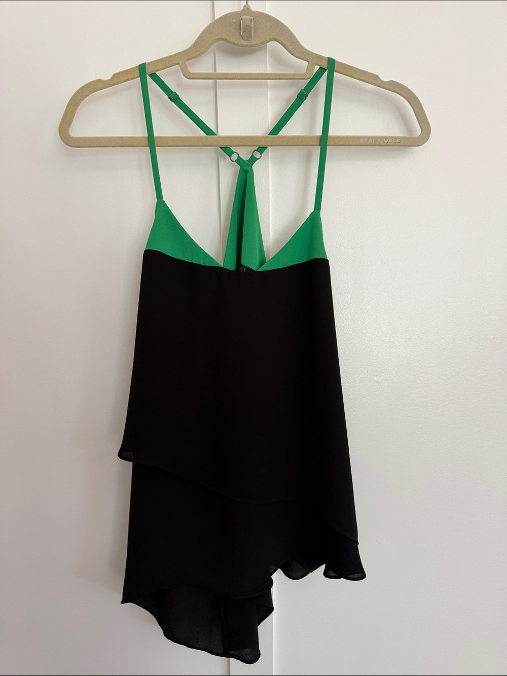 BCBGMaxAzria Green and Black Layered Spaghetti-Strap Camisole